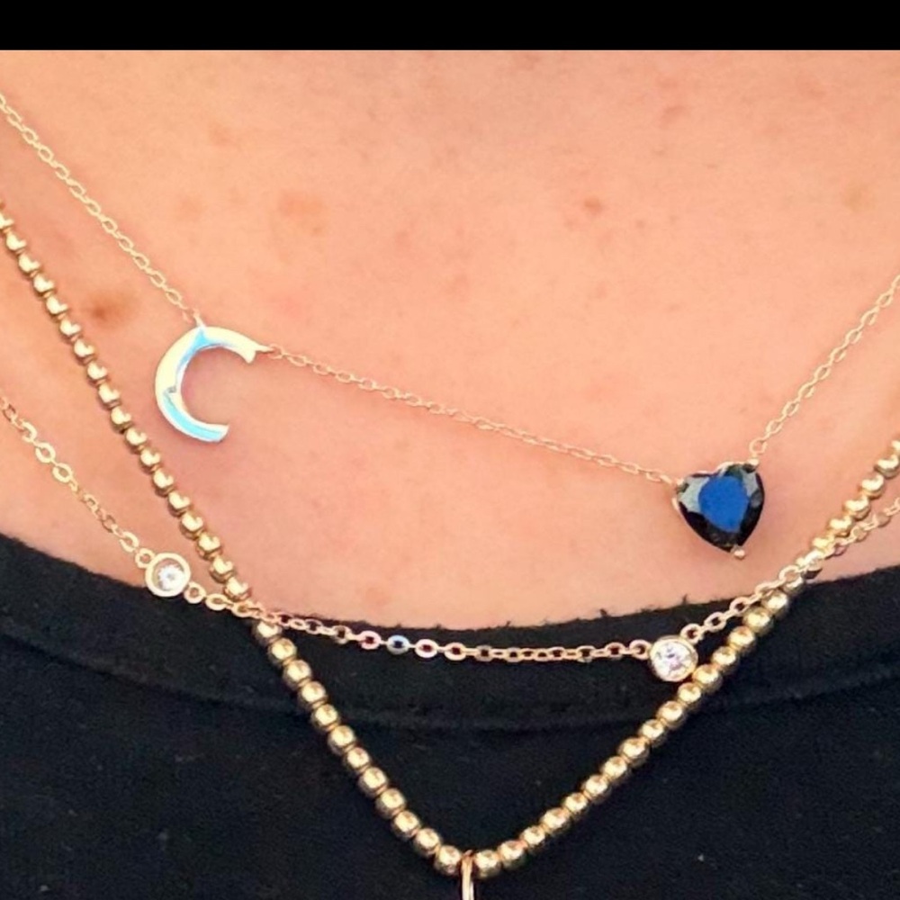 CUSTOM SOLID GOLD 14 INITIAL NECKLACE WITH BLACK CZ HEART